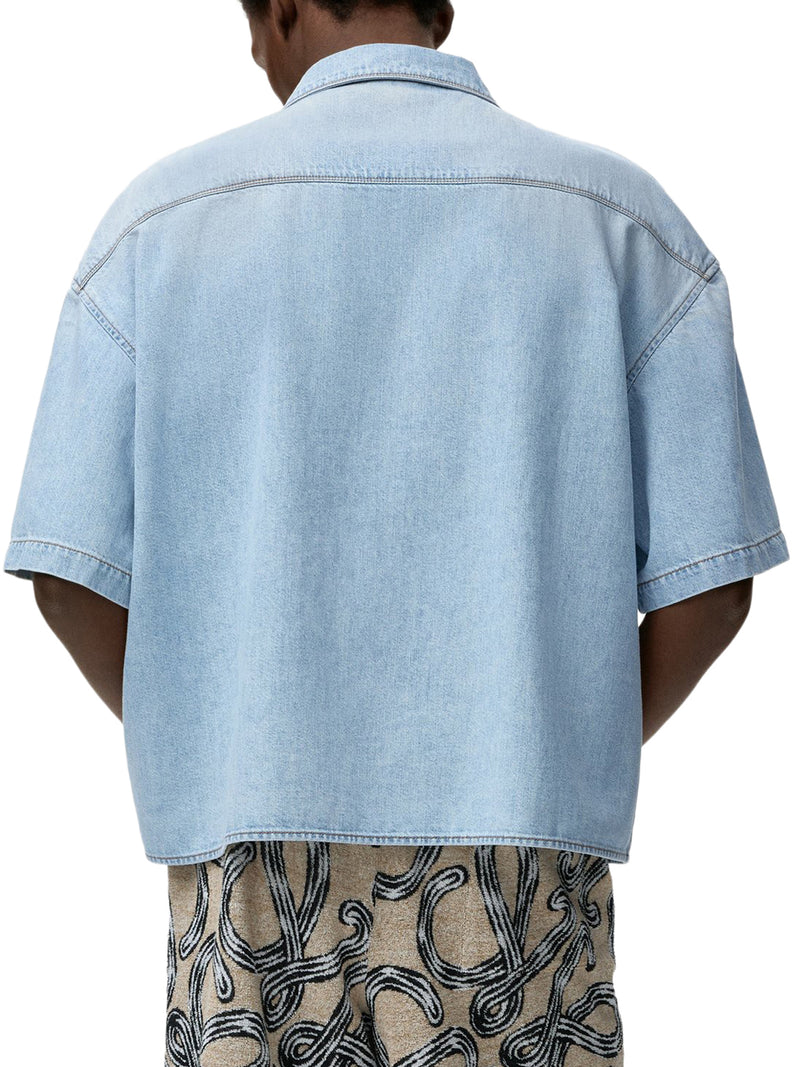 CAMICIA A MANICHE CORTE IN DENIM CON RICAMO ANAGRAM