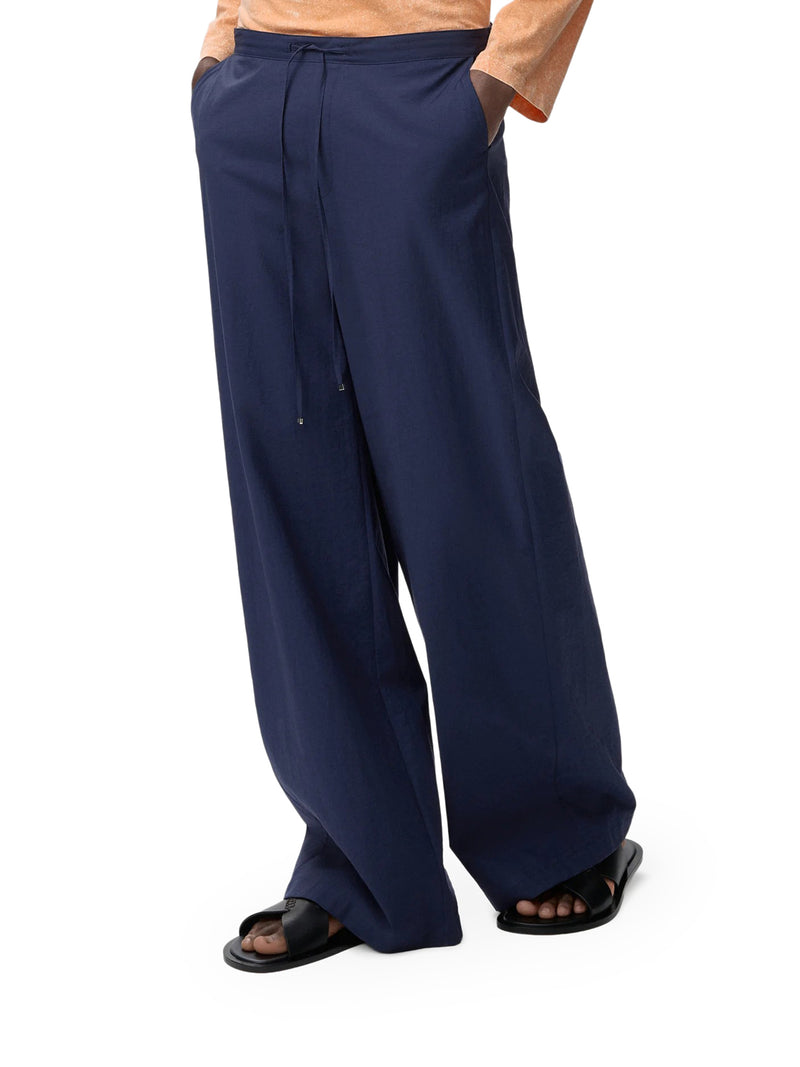 PANTALONI IN LEGGERO POPELINE MISTO COTONE TESTURIZZATO