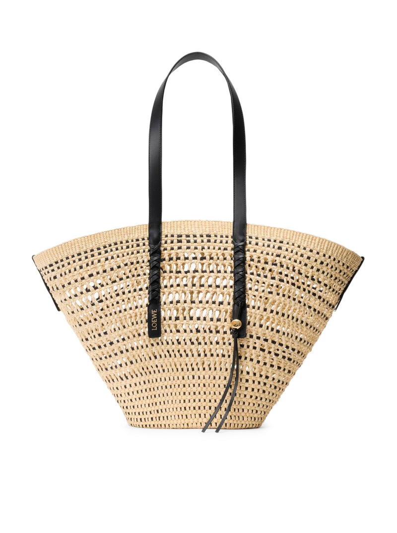 BORSA CESTO BRAID GRANDE IN PALMA IRACA E PELLE DI VITELLO