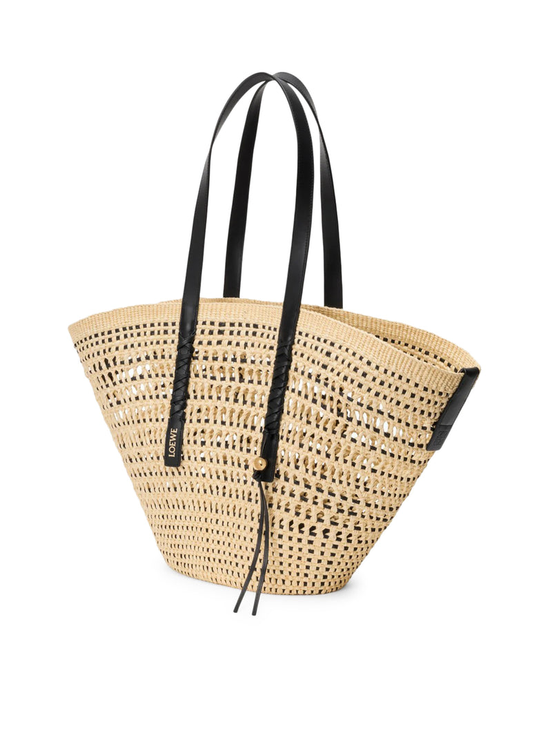 BORSA CESTO BRAID GRANDE IN PALMA IRACA E PELLE DI VITELLO