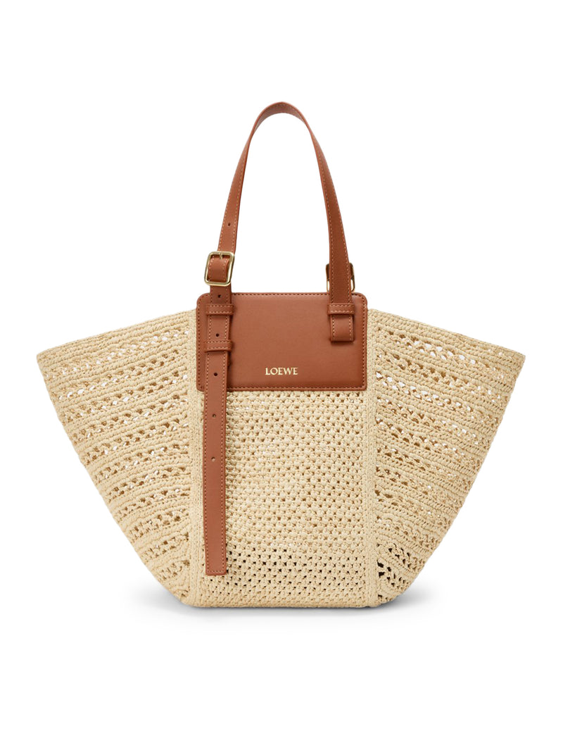 BORSA HAMMOCK CABAS MEDIA IN RAFIA E PELLE DI VITELLO