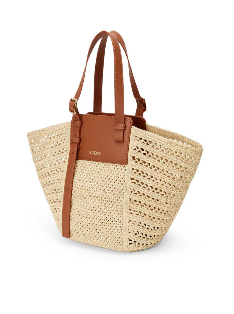 BORSA HAMMOCK CABAS MEDIA IN RAFIA E PELLE DI VITELLO