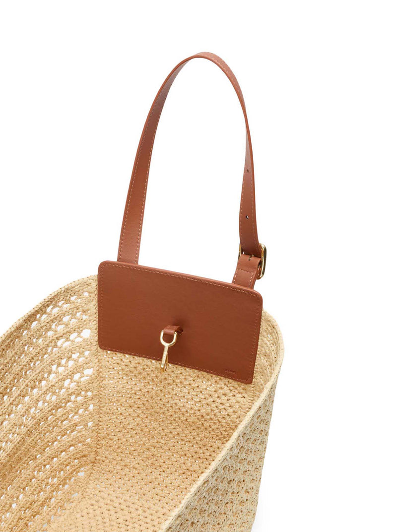 BORSA HAMMOCK CABAS MEDIA IN RAFIA E PELLE DI VITELLO