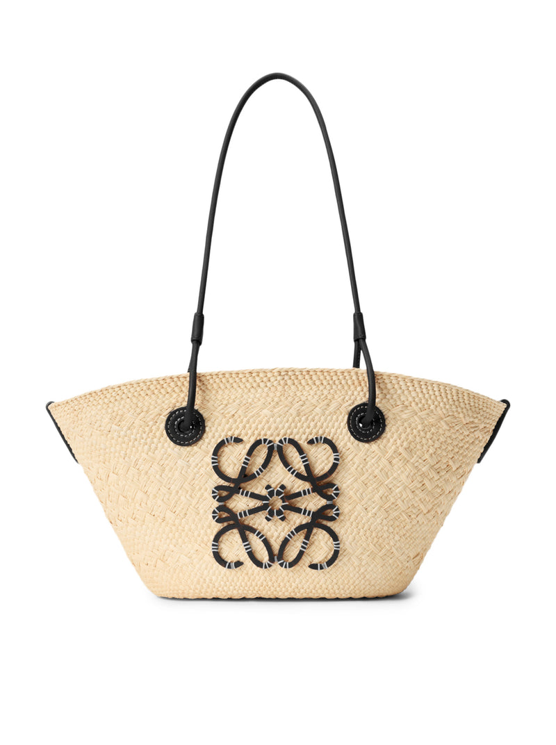BORSA ANAGRAM BASKET PICCOLA IN PALMA IRACA E PELLE DI VITELLO