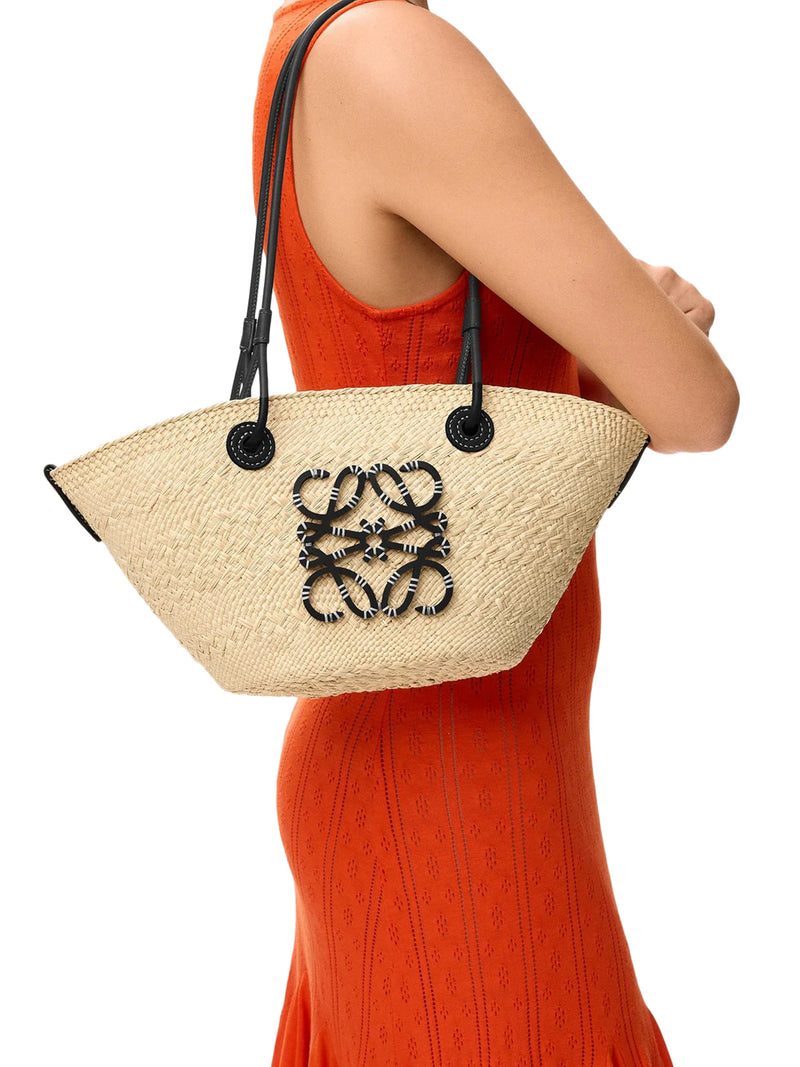 BORSA ANAGRAM BASKET PICCOLA IN PALMA IRACA E PELLE DI VITELLO