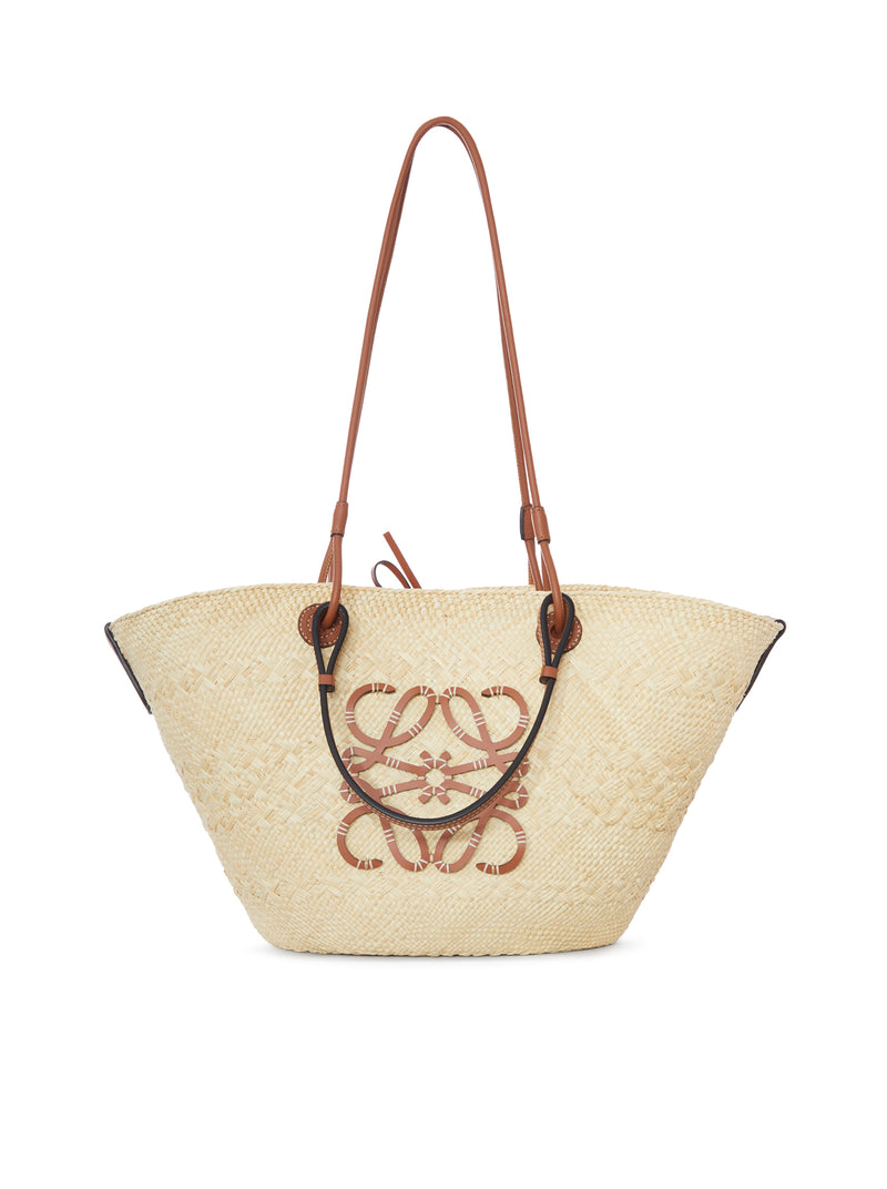 BORSA ANAGRAM BASKET MEDIA IN PALMA IRACA E PELLE DI VITELLO