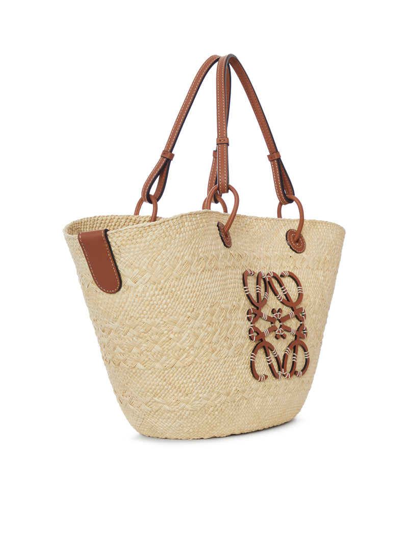 BORSA ANAGRAM BASKET MEDIA IN PALMA IRACA E PELLE DI VITELLO