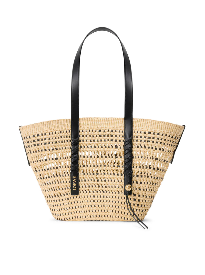 BORSA CESTO BRAID MEDIA IN PALMA IRACA E PELLE DI VITELLO
