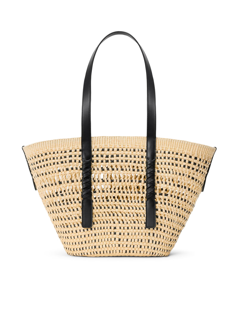 BORSA CESTO BRAID MEDIA IN PALMA IRACA E PELLE DI VITELLO