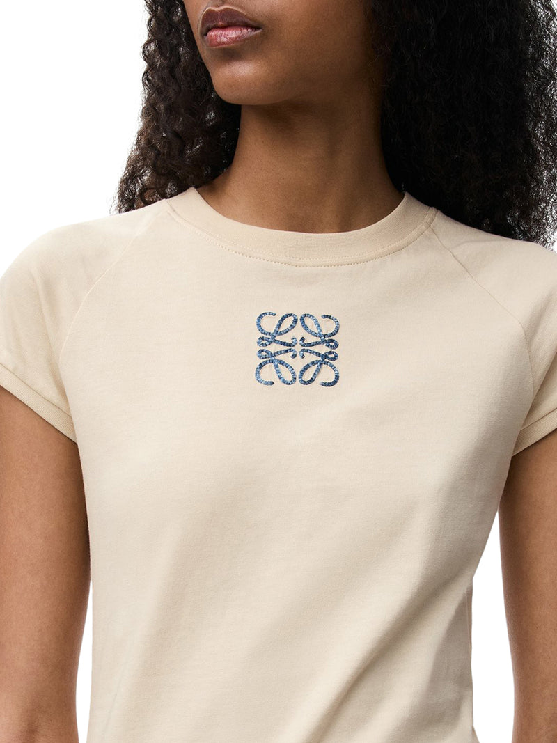 T-SHIRT IN JERSEY DI COTONE LEGGERO CON RICAMO ANAGRAM EFFETTO MOSAICO