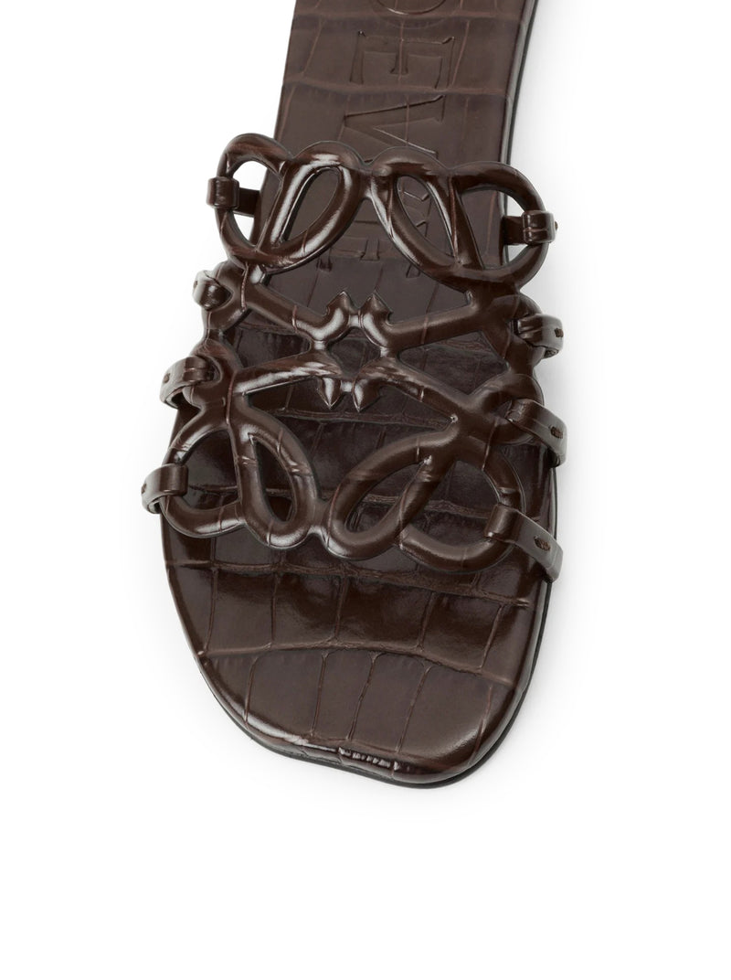 SLIDE ANAGRAM PETAL IN PELLE DI VITELLO GOFFRATA COCCODRILLO