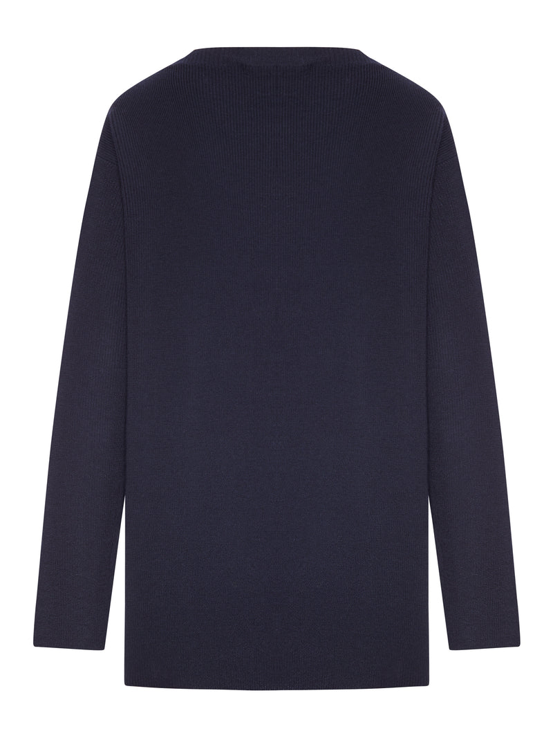 MAGLIONE OVERSIZE IN MAGLIA A COSTE CON LOGO
