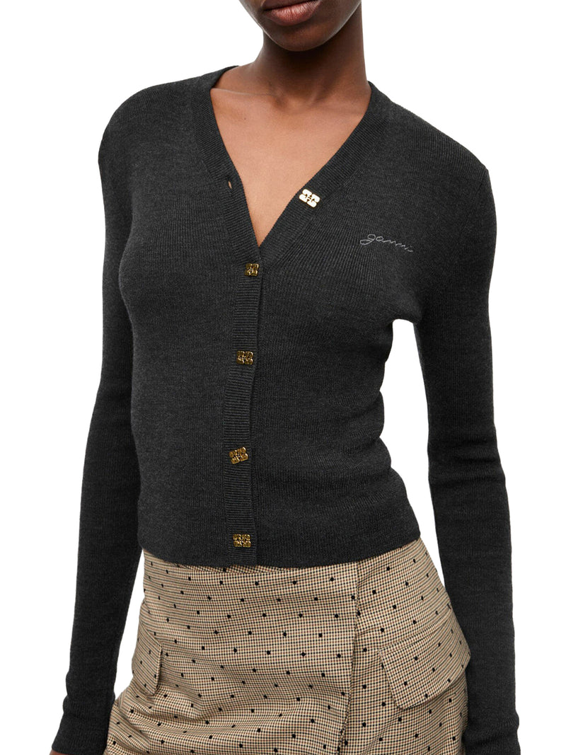 CARDIGAN IN LANA CON LOGO RICAMATO
