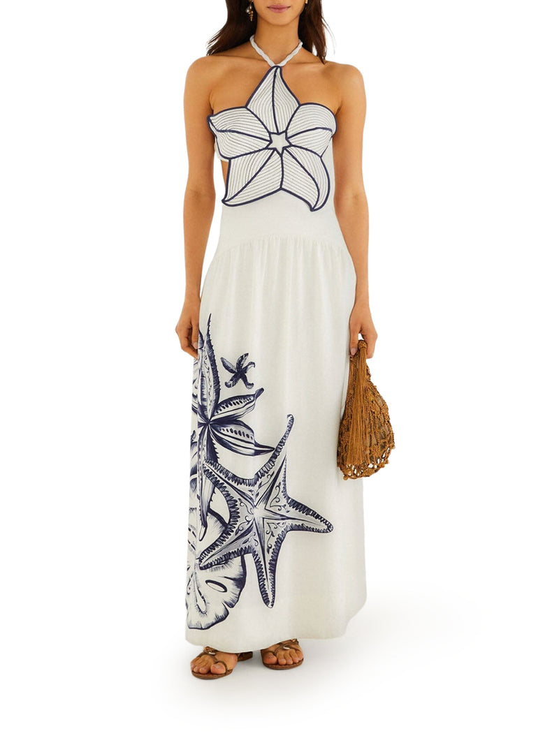 ABITO LUNGO HALTER CON STAMPA MARINA