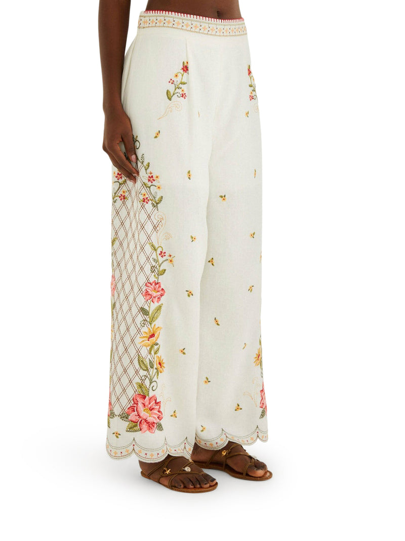 PANTALONE PALAZZO CON RICAMI FLOREALI