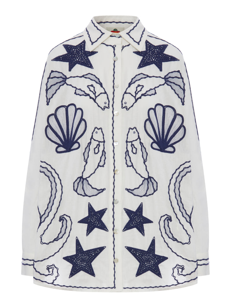 CAMICIA IN COTONE CON RICAMI MARINI