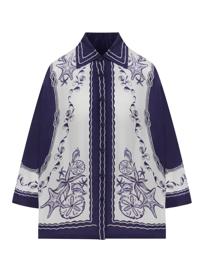 CAMICIA OVER CON STAMPA MARINA BLU