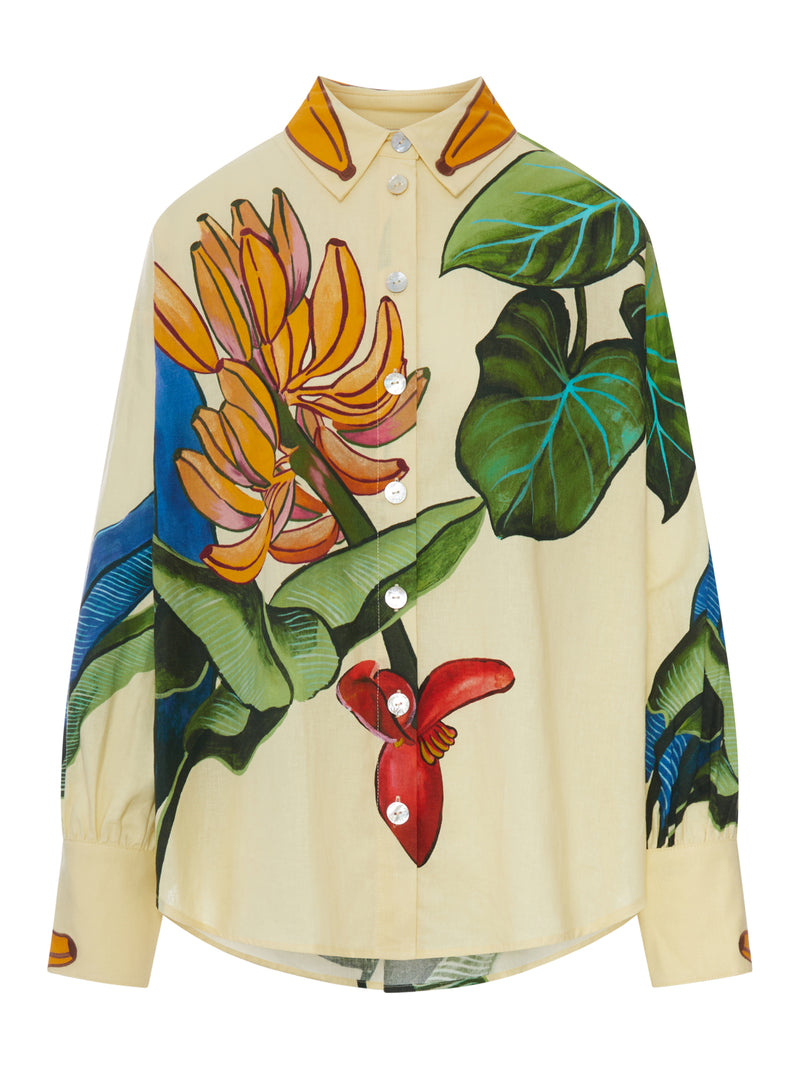 CAMICIA IN SETA CON STAMPA TROPICALE