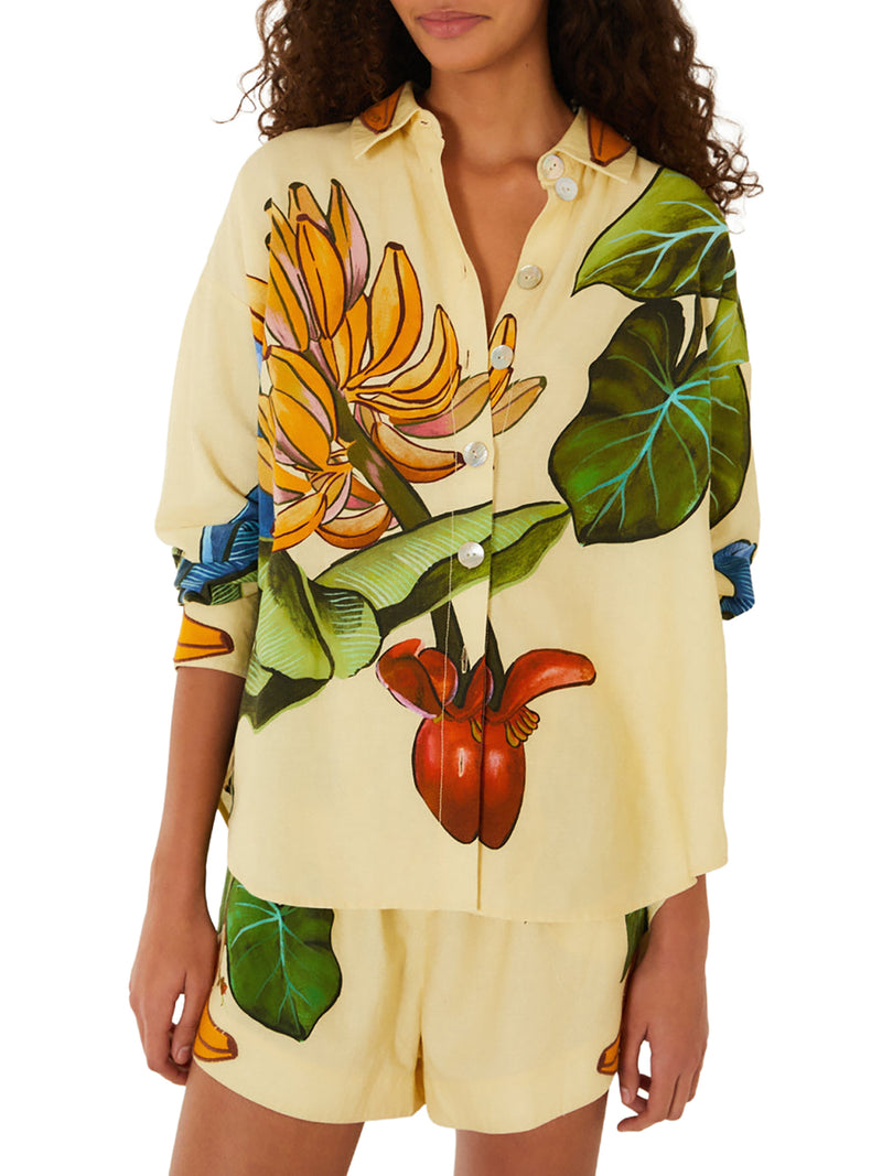 CAMICIA IN SETA CON STAMPA TROPICALE