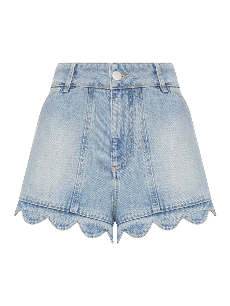 SHORTS IN DENIM CON BORDO SMERLATO