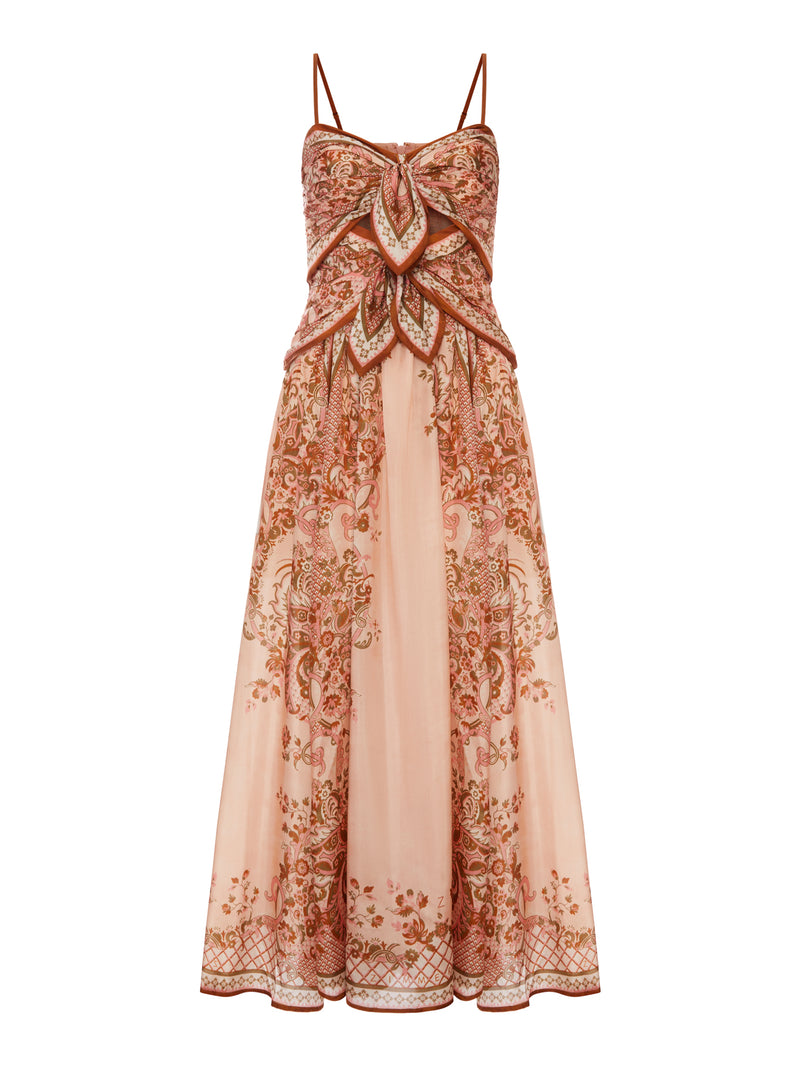 ABITO MIDI ASTER IN SETA CON INSETI CUT-OUT E FIOCCHI