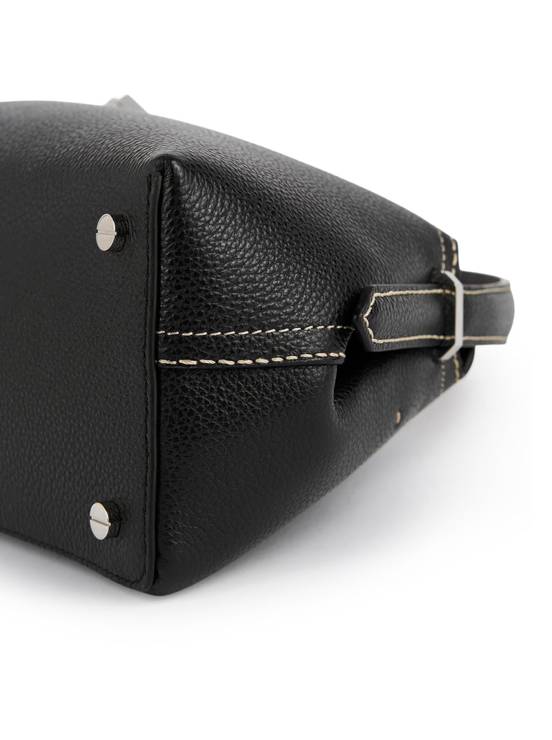 BORSA T-LOCK IN PELLE CON IMPUNTURE A CONTRASTO