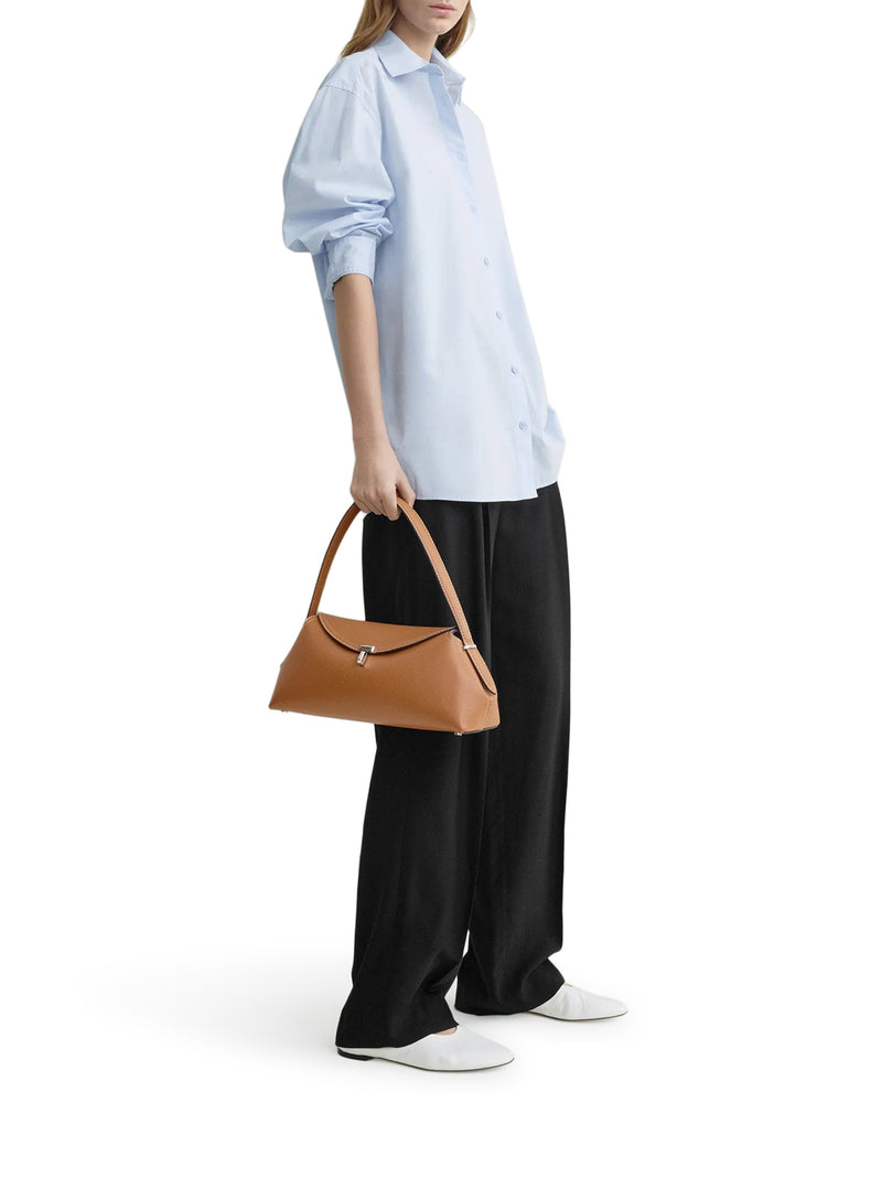 BORSA T-LOCK IN PELLE CON IMPUNTURE A CONTRASTO