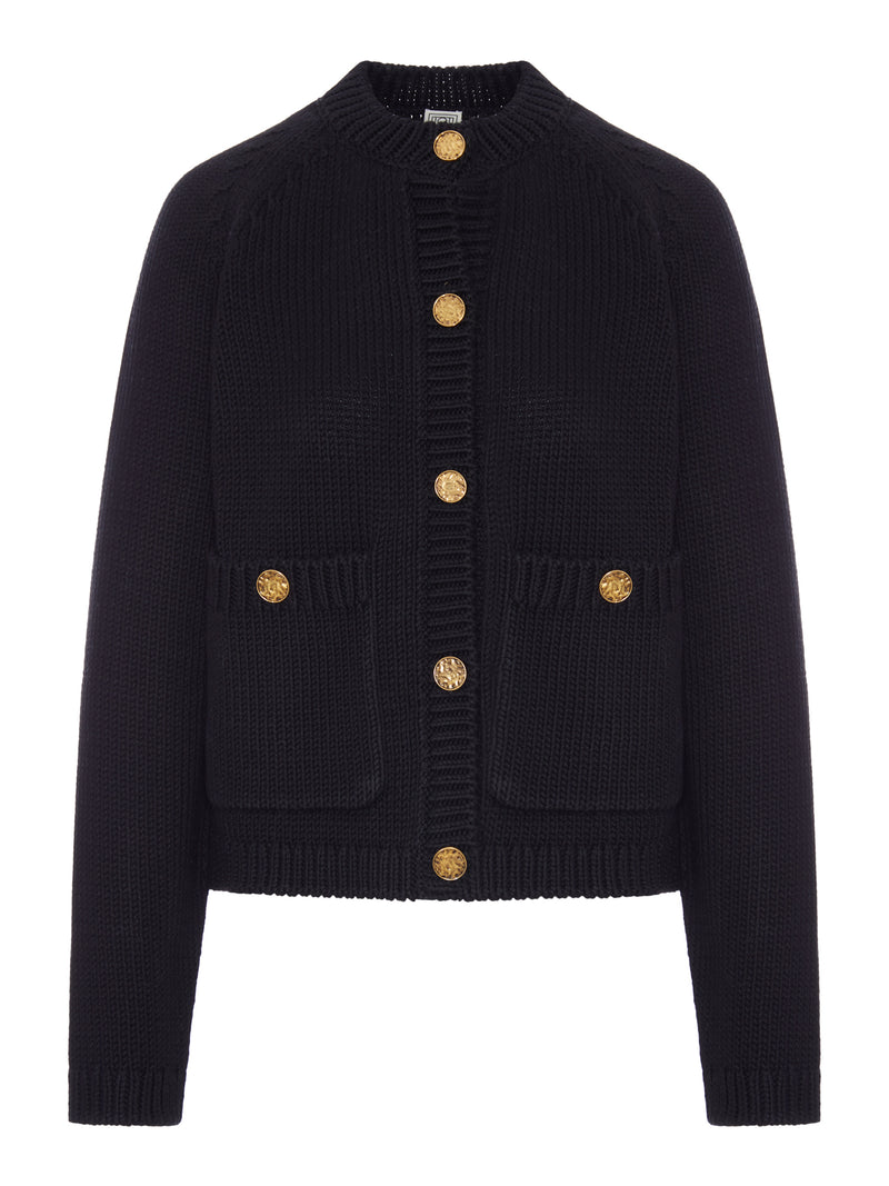 CARDIGAN IN COTONE NERO CON BOTTONI EFFETTO MARTELLATO