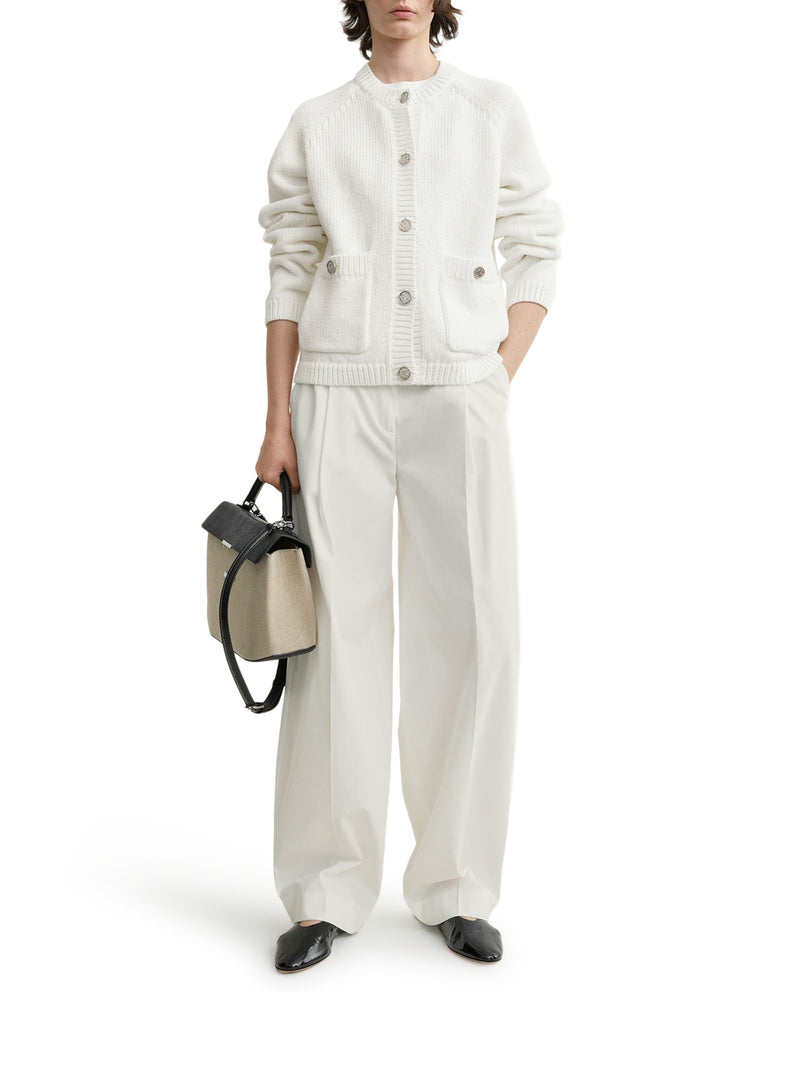 CARDIGAN IN COTONE BIANCO CON BOTTONI EFFETTO MARTELLATO