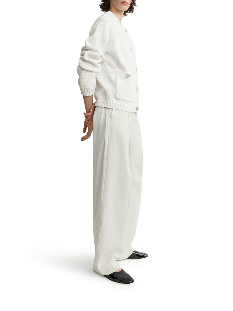 CARDIGAN IN COTONE BIANCO CON BOTTONI EFFETTO MARTELLATO