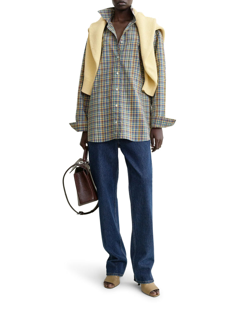 CAMICIA A QUADRI CLASSICA IN COTONE BLU E ARANCIONE