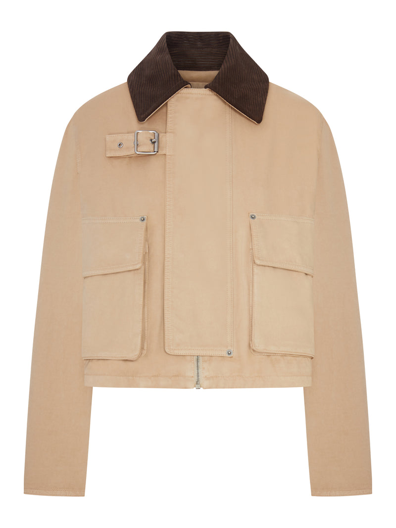 PARKA IN COTONE CON COLLO IN CAMOSCIO EFFETTO VELLUTO A COSTE