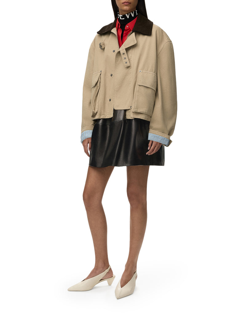 PARKA IN COTONE CON COLLO IN CAMOSCIO EFFETTO VELLUTO A COSTE