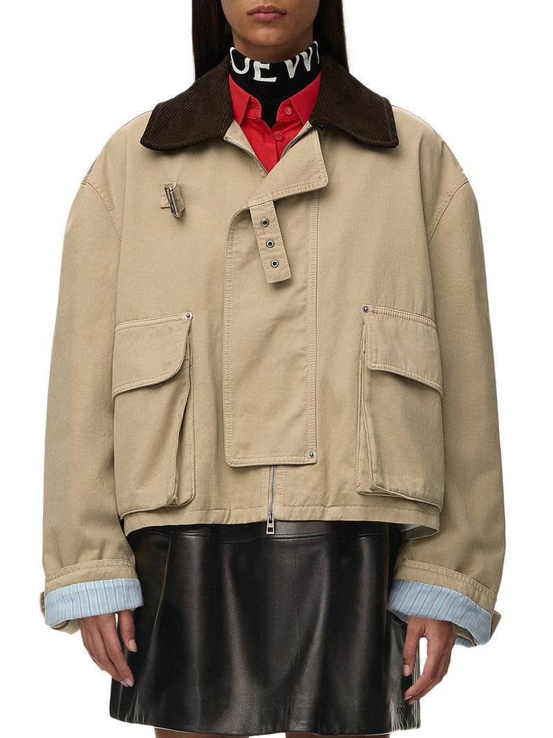 PARKA IN COTONE CON COLLO IN CAMOSCIO EFFETTO VELLUTO A COSTE