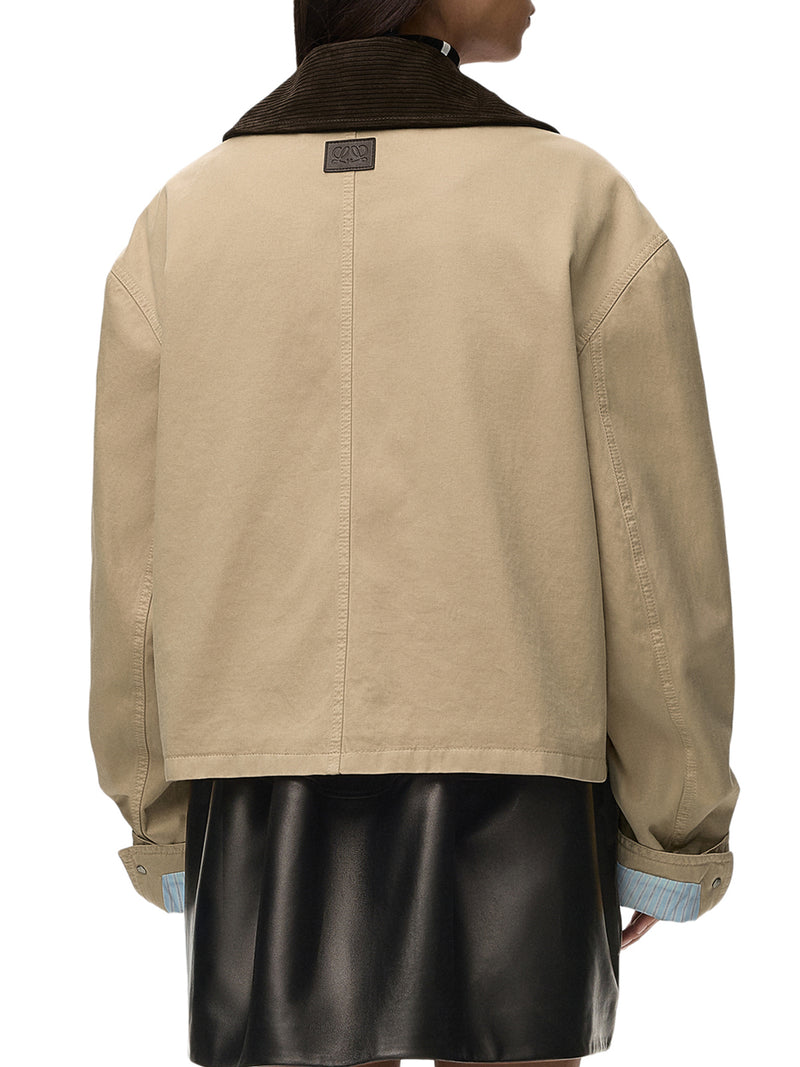 PARKA IN COTONE CON COLLO IN CAMOSCIO EFFETTO VELLUTO A COSTE