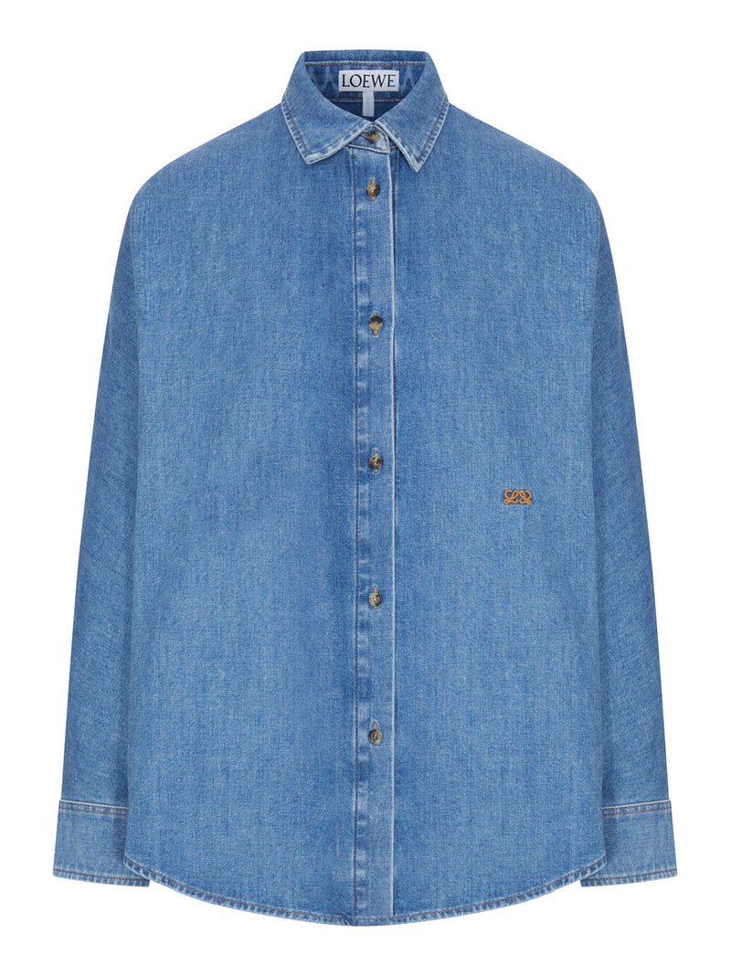 CAMICIA IN LEGGERO DENIM DI COTONE LAVATO CON MANICHE A PIPISTRELLO