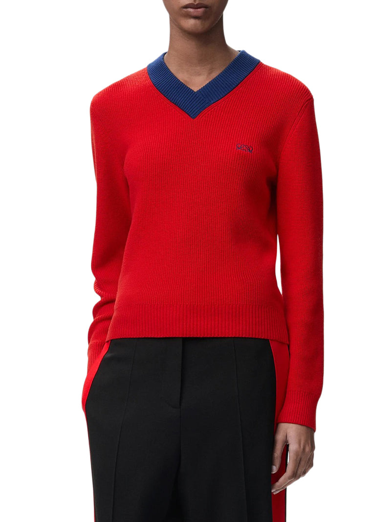 MAGLIONE IN MISTO COTONE E LANA TESTURIZZATI CON COLLO A CONTRASTO