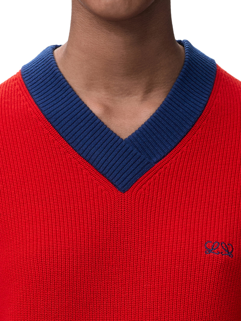 MAGLIONE IN MISTO COTONE E LANA TESTURIZZATI CON COLLO A CONTRASTO