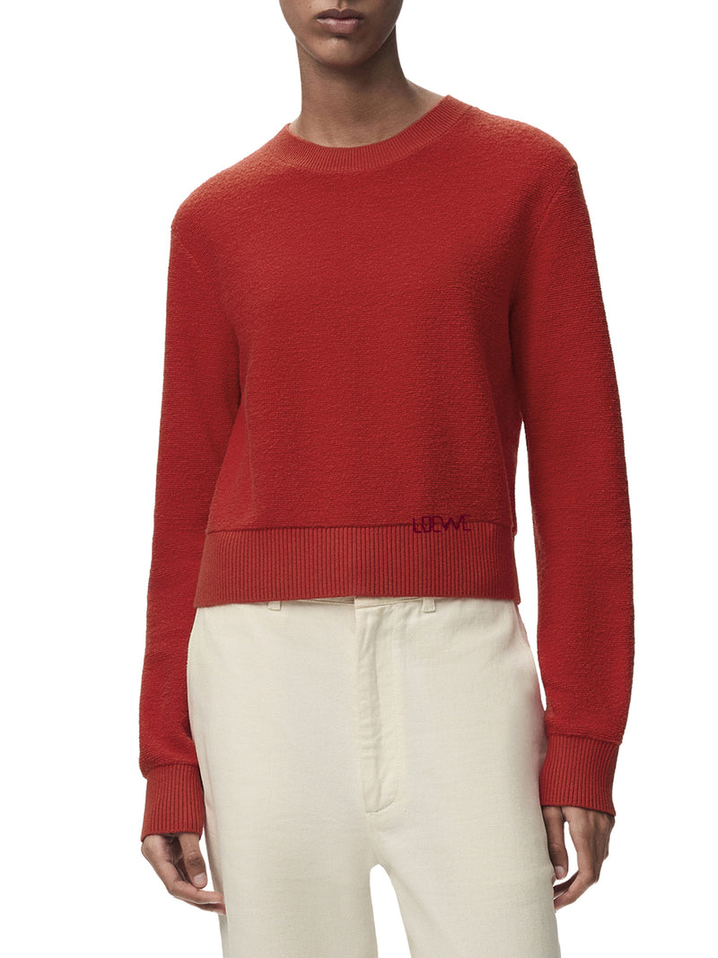 MAGLIA IN LANA CON RICAMO LOEWE REALIZZATO A MANO E APPLICATO SULL`ORLO