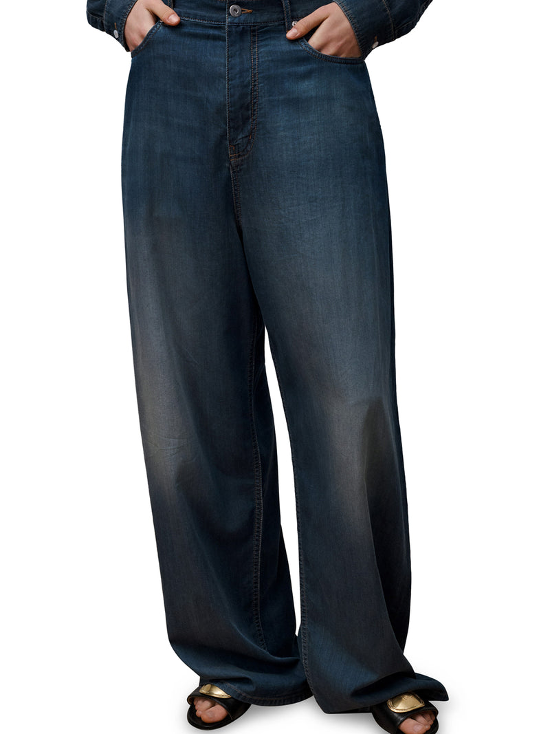 JEANS CON VESTIBILITÀ REGOLARE IN DENIM DI COTONE STONEWASHED BLU