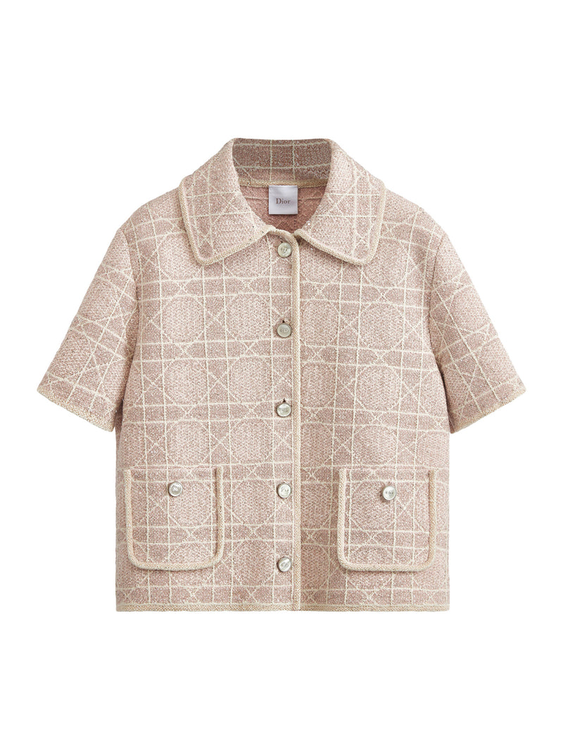 GIACCA A MANICHE CORTE MACROCANNAGE IN TWEED DI MISTO COTONE ROSA RICAMATO CON PAILLETTES