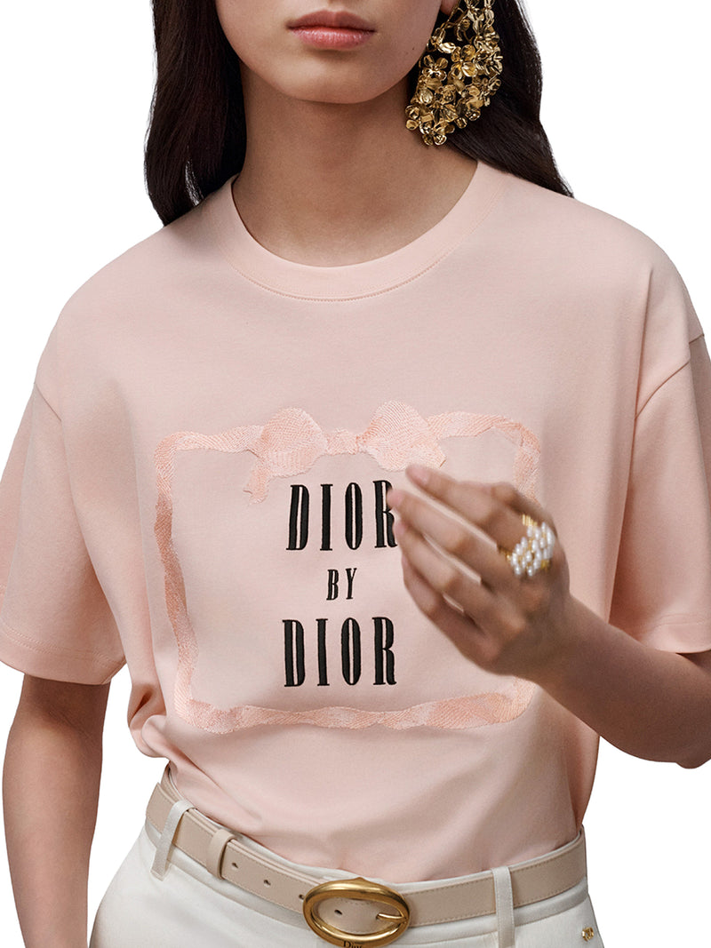 T-SHIRT OVERSIZE CON RICAMO BOOK COVER JERSEY DI COTONE ROSA