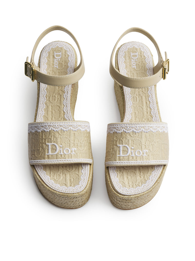 SANDALO CON ZEPPA DENTELLE IN COTONE RICAMATO DIOR OBLIQUE