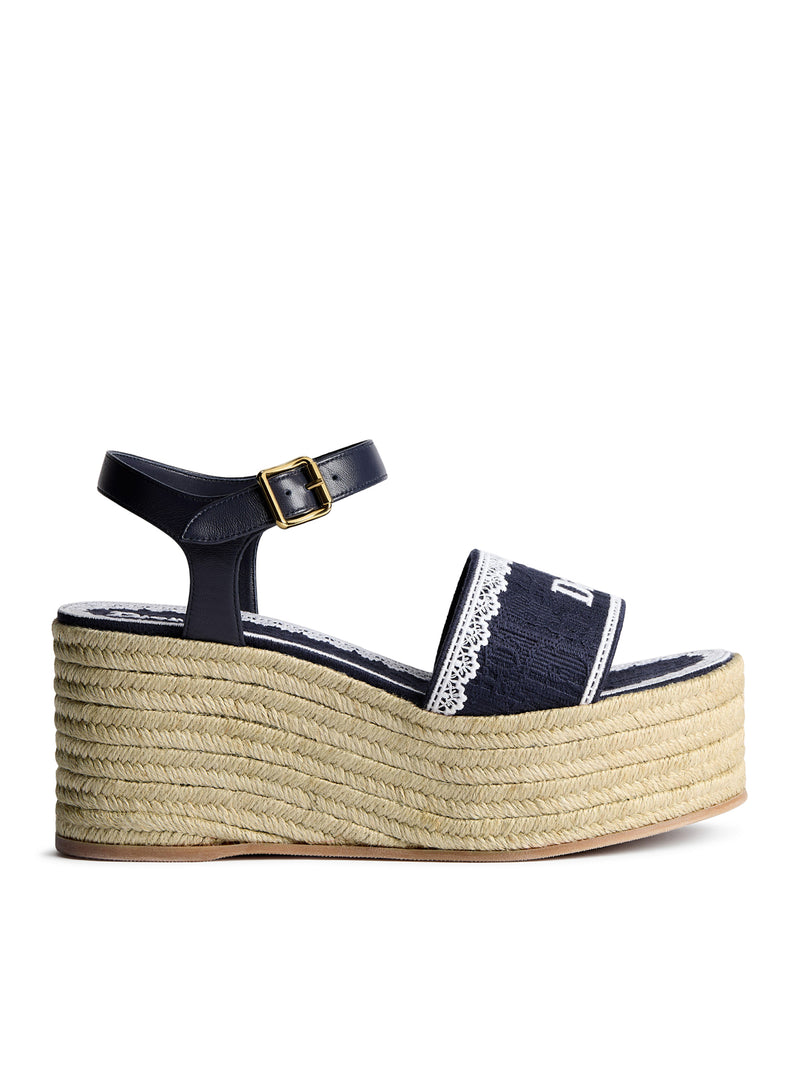SANDALO CON ZEPPA DENTELLE IN COTONE RICAMATO DIOR OBLIQUE