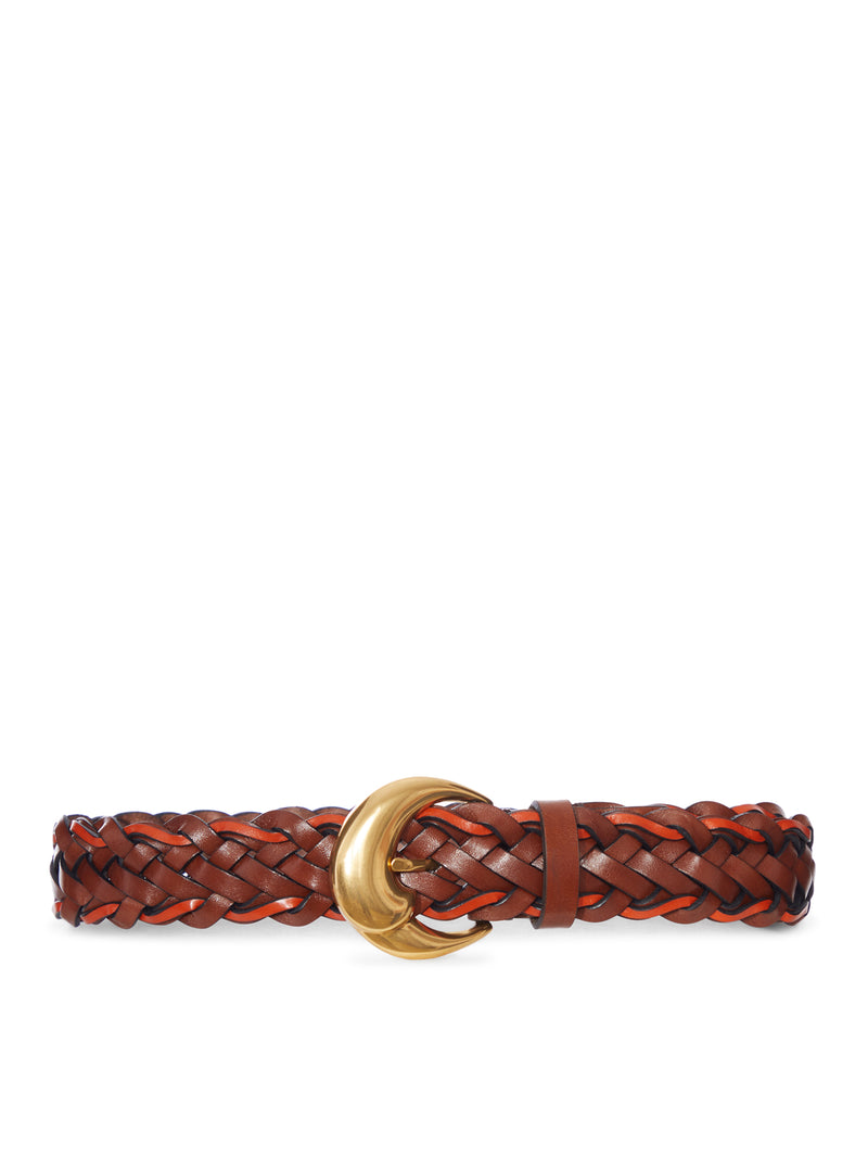 CINTURA IN PELLE INTRECCIATA CON FIBBIA ORO