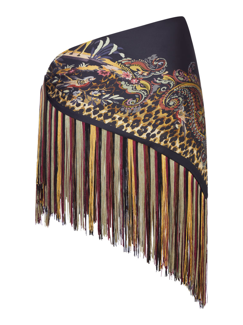 FOULARD IN SETA STAMPATA CON FRANGE MULTICOLOR