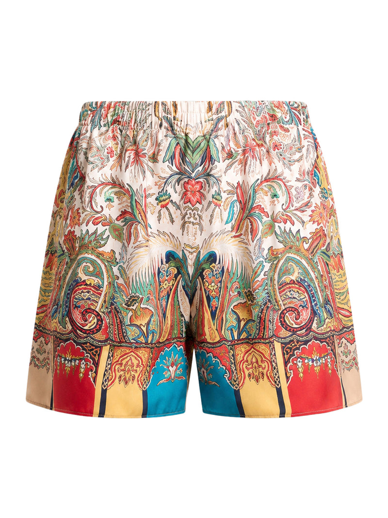 SHORTS IN SETA PEAU D`ANGE CON MOTIVO PAISLEY FOLIAGE