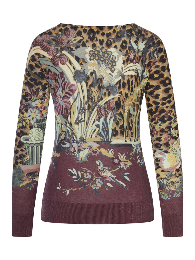 MAGLIA IN MAGLIA LEGGERA CON STAMPA ANIMALIER E FLOREALE