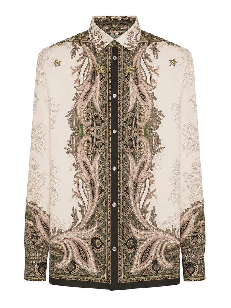 CAMICIA IN TWILL DI SETA CON STAMPA PIAZZATA PEGASO