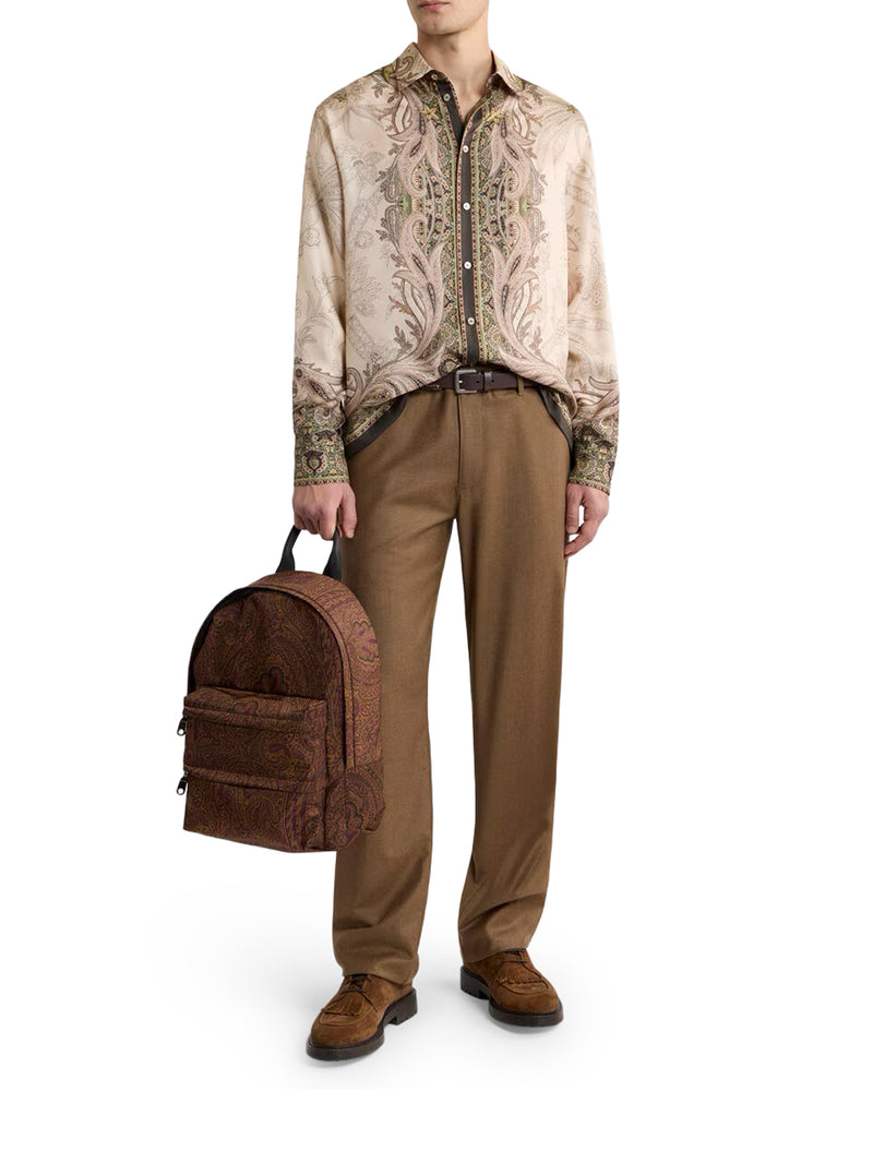 CAMICIA IN TWILL DI SETA CON STAMPA PIAZZATA PEGASO